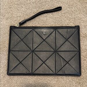 Black Geometric Leather Wristlet Clutch